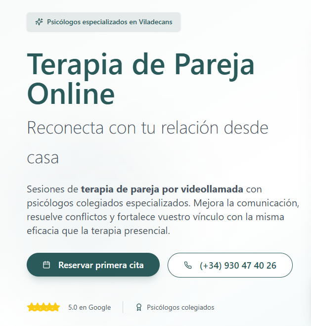 Terapia de pareja online con PSICOVILA: psicología colegiada por videollamada para mejorar la comunicación y resolver conflictos con la misma eficacia que la presencial.