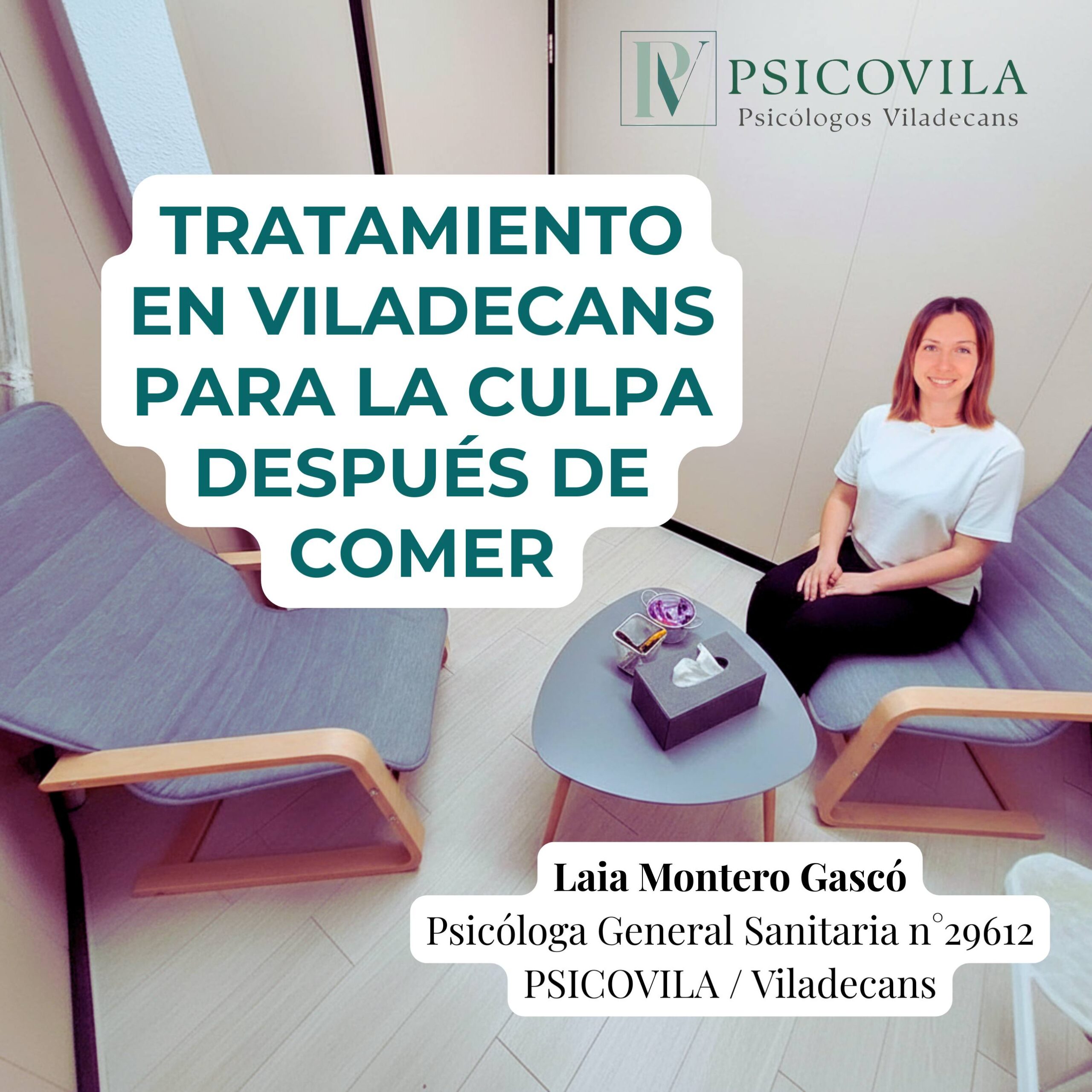 Psicóloga especializada en culpa después de comer en Viladecans reflexionando en consulta sobre señales tempranas de TCA.