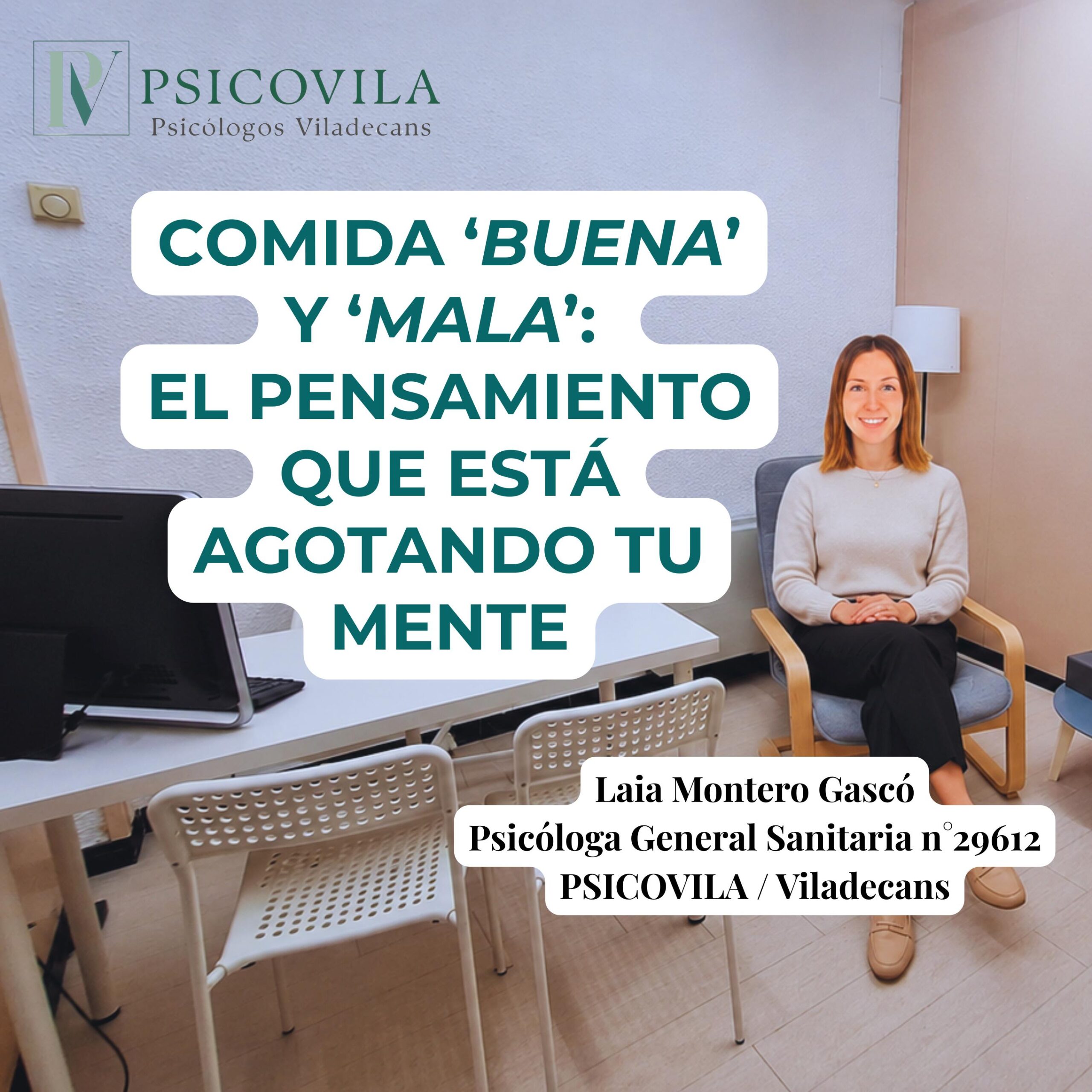 Pensamientos extremos sobre comida “buena” y “mala” Imagen introductoria de un artículo de psicología en Viladecans sobre pensamientos extremos en la alimentación, donde se aborda la relación emocional con la comida “buena” y “mala” desde una perspectiva calmada y reflexiva.