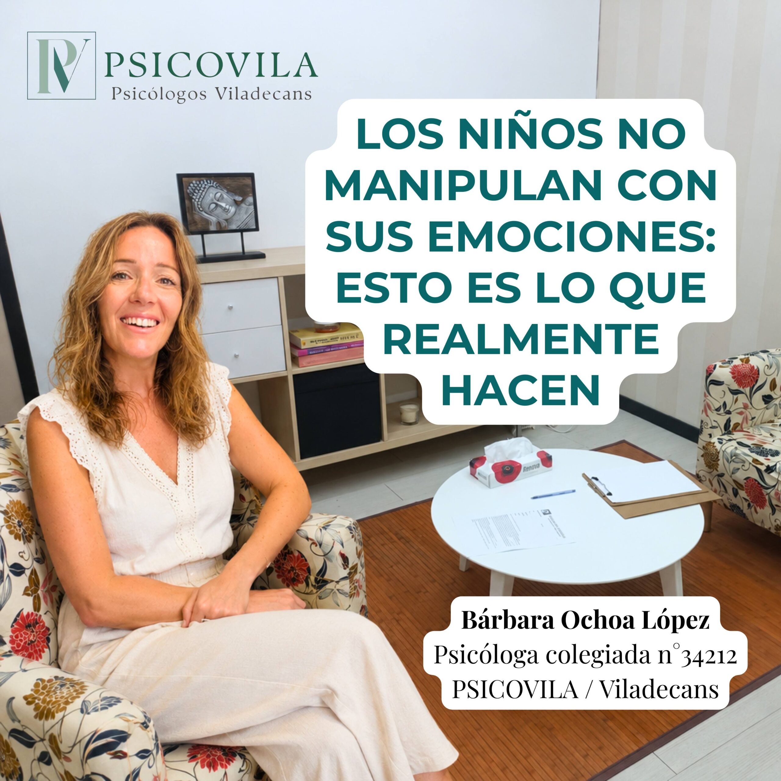 Psicóloga infantil acompañando a un niño mientras expresa sus emociones durante una sesión de psicología sobre emociones infantiles en Viladecans.